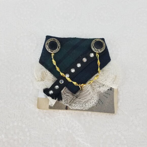 Vintage Vibe Repurposed Brooch BlackWatch Plaid &Jewelry Bits, 80s, Fall, Preppy - Picture 1 of 4